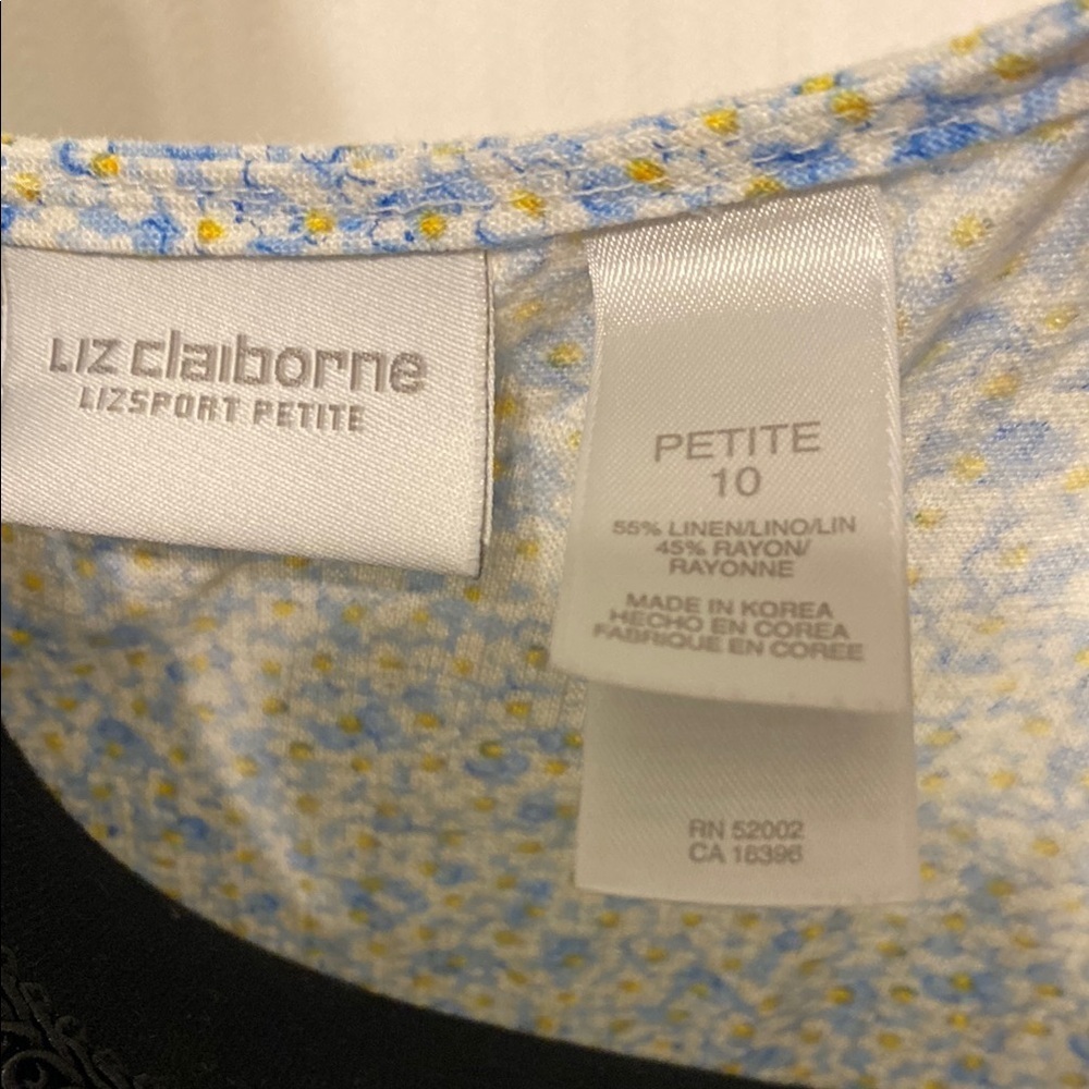 Liz Claiborne Dress Maxi V-Neck Sleeveless Linen Ditzy Floral Blue Yellow 10 - Picture 3 of 10